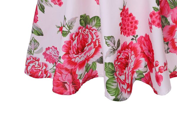 Boat Neck Cap Sleeve Floral Print A-line Zipper Women Dress - Image 4