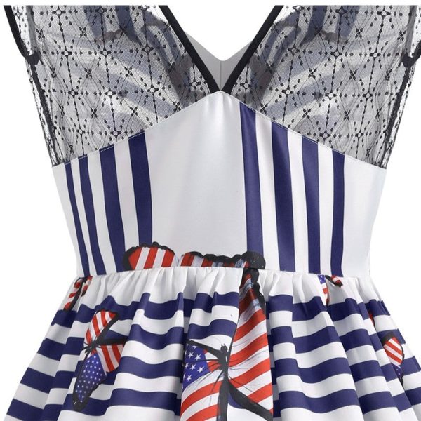American Flag Butterfly Print Flare Dress - Image 7