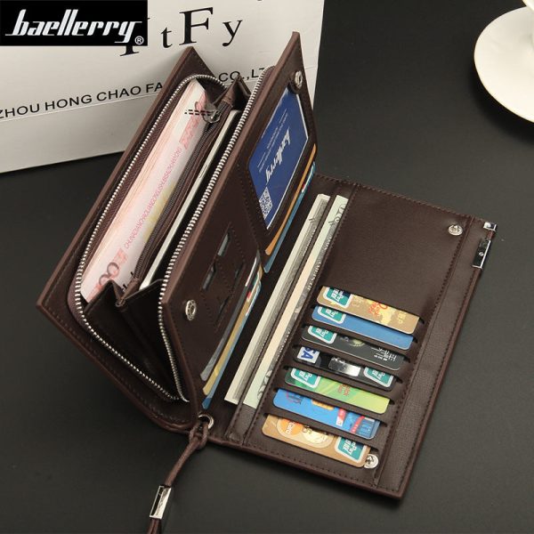 Baellerry New Men Lichee Pattern Metal Clip Embellishment Vertical Long Portable Clutch Wallet - Image 2