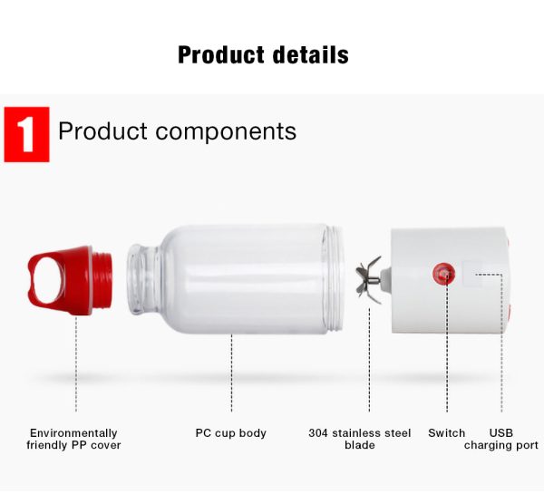 6-leaf Blade Electric Portable Juicer Fruit Vegetable Juice Mixer Power Bank - Image 6