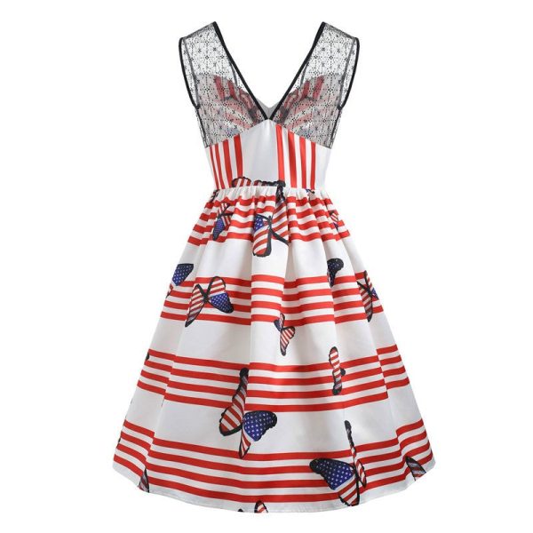 American Flag Butterfly Print Flare Dress - Image 2