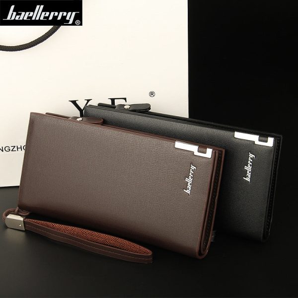 Baellerry New Men Lichee Pattern Metal Clip Embellishment Vertical Long Portable Clutch Wallet - Image 3