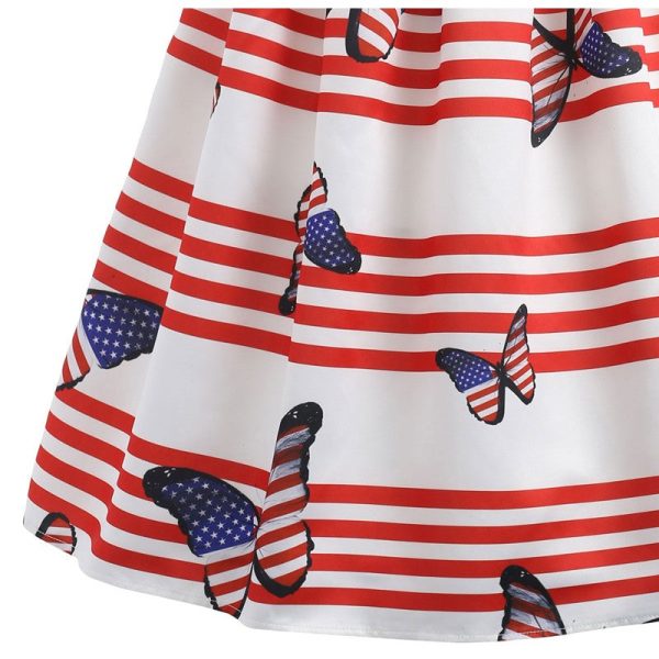 American Flag Butterfly Print Flare Dress - Image 4