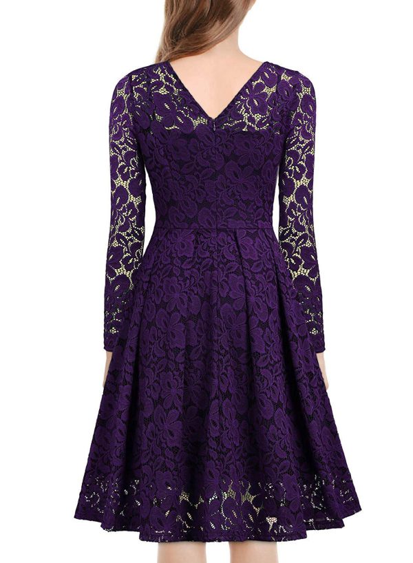 Christmas Dresses Women Lace V-neck Ruffle Hollow Out Midi dresses - Image 8