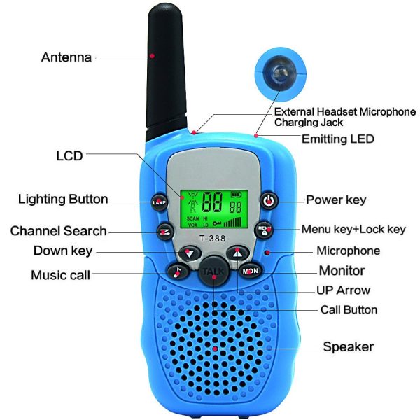 2PCS T-388 Kids Walkie Talkie Travel Handheld Kids Portable 3 Miles Range 22 Channels - Image 2