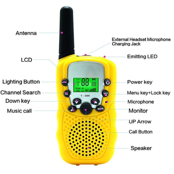 2PCS T-388 Kids Walkie Talkie Travel Handheld Kids Portable 3 Miles Range 22 Channels - Image 9
