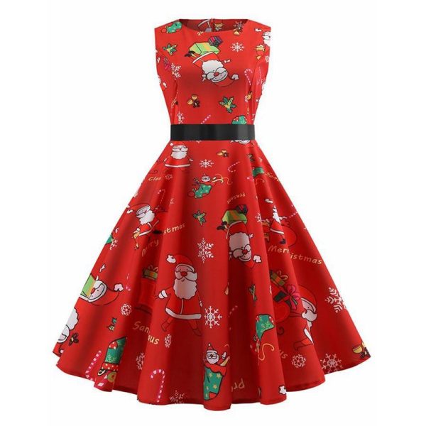 Christmas Santa Claus Print High Waist Dress